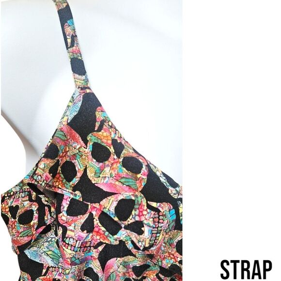 TORRID Plus Size Gothic Multi- Color Skull Ruffle Front Slip Dress Size 1X - Picture 9 of 15